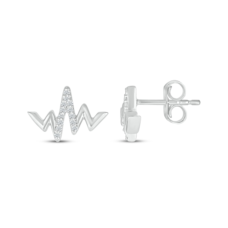 Main Image 3 of Diamond Heartbeat Stud Earrings 1/20 ct tw Sterling Silver