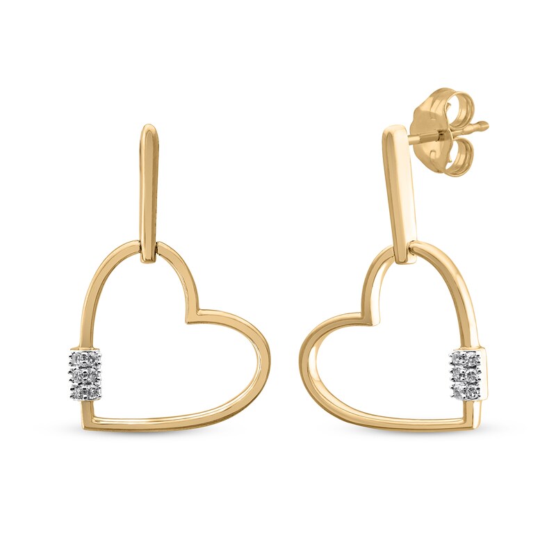 Main Image 1 of Diamond Tilted Heart Doorknocker Earrings 1/20 ct tw 10K Yellow Gold