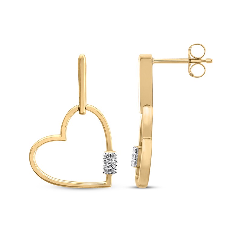 Main Image 2 of Diamond Tilted Heart Doorknocker Earrings 1/20 ct tw 10K Yellow Gold