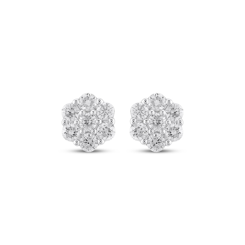 Main Image 2 of Multi-Diamond Flower Stud Earrings 1 ct tw 10K White Gold