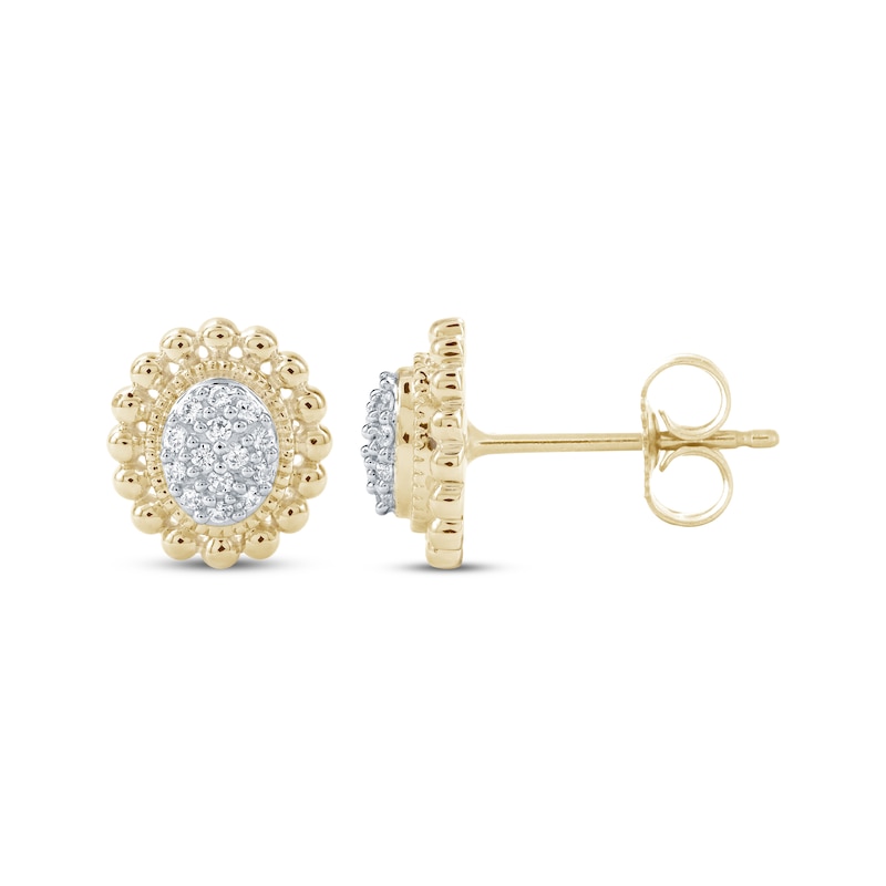 Main Image 1 of Diamond Oval Beaded Frame Stud Earrings 1/10 ct tw 10K Yellow Gold