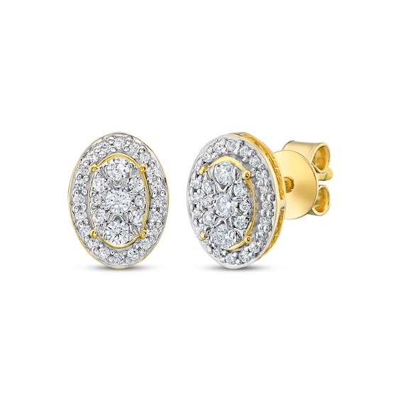 Multi-Diamond Oval-Frame Stud Earrings 1/4 ct tw 10K Yellow Gold