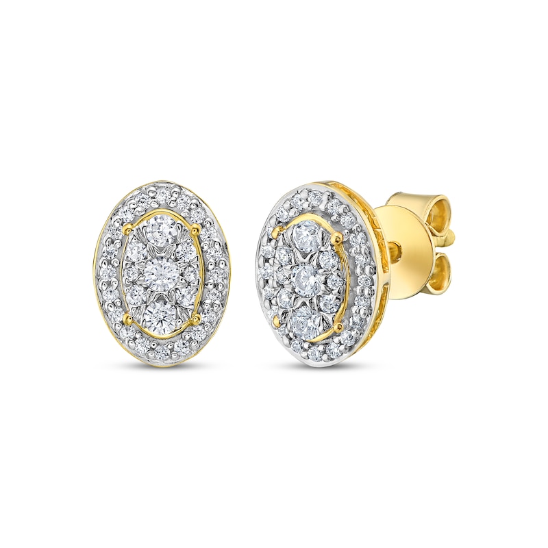 Main Image 1 of Multi-Diamond Oval-Frame Stud Earrings 1/4 ct tw 10K Yellow Gold