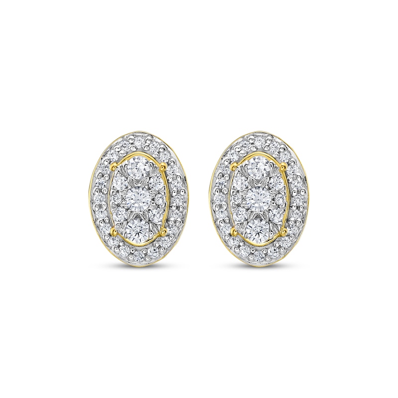 Main Image 2 of Multi-Diamond Oval-Frame Stud Earrings 1/4 ct tw 10K Yellow Gold
