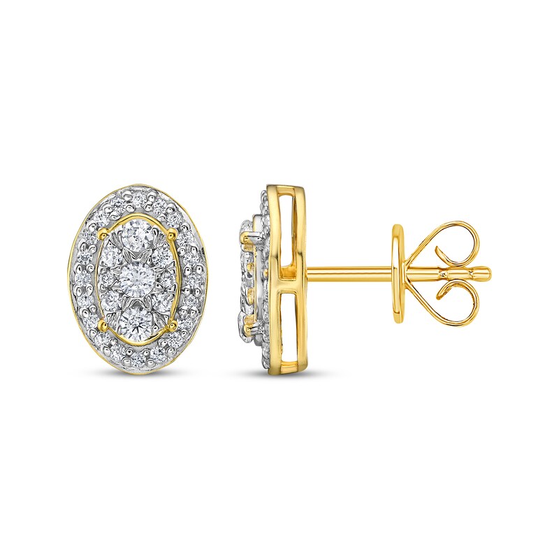 Main Image 3 of Multi-Diamond Oval-Frame Stud Earrings 1/4 ct tw 10K Yellow Gold