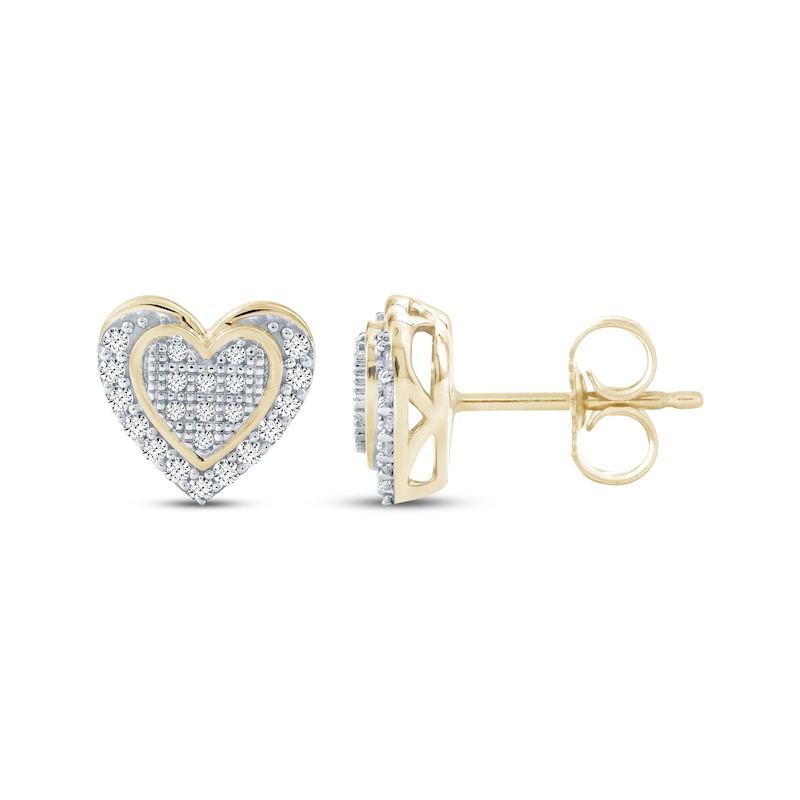 Main Image 1 of Diamond Heart Frame Stud Earrings 1/5 ct tw 10K Yellow Gold