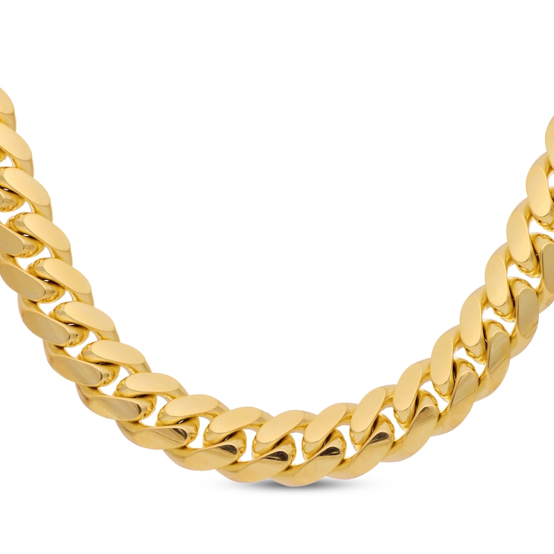 Main Image 1 of Miami Cuban Curb Chain Necklace 9.24mm Solid 10K Yellow Gold 24&quot;