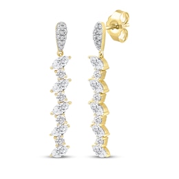 Marquise & Round-Cut Diamond Dangle Earrings 1-1/2 ct tw 14K Yellow Gold