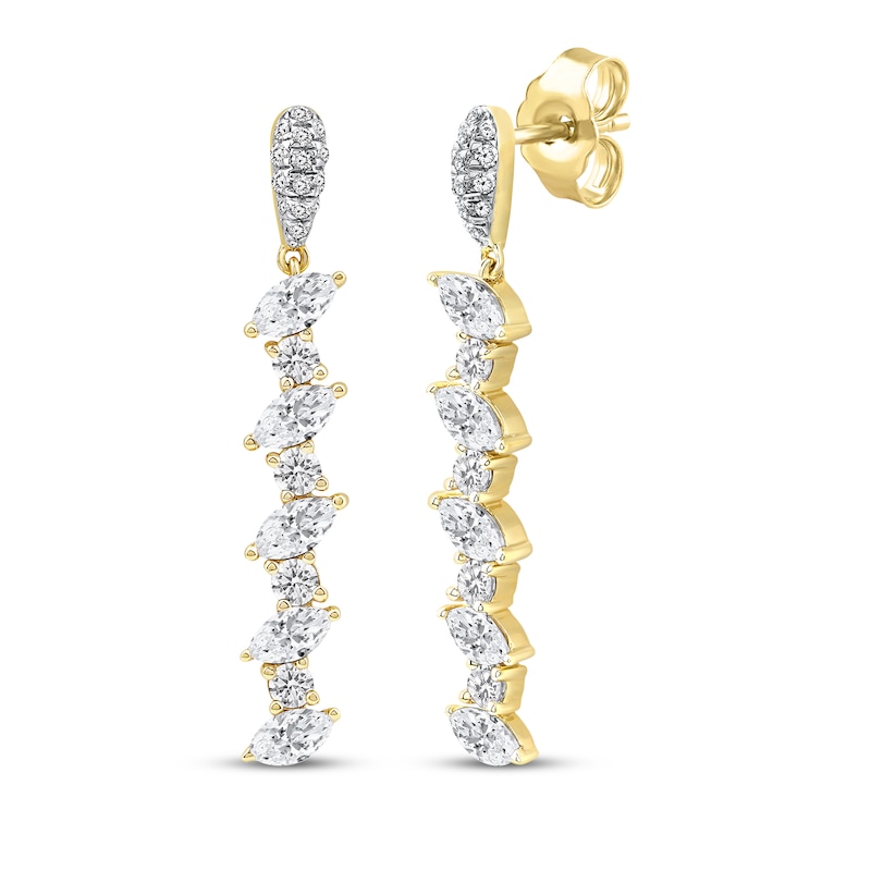 Main Image 1 of Marquise & Round-Cut Diamond Dangle Earrings 1-1/2 ct tw 14K Yellow Gold