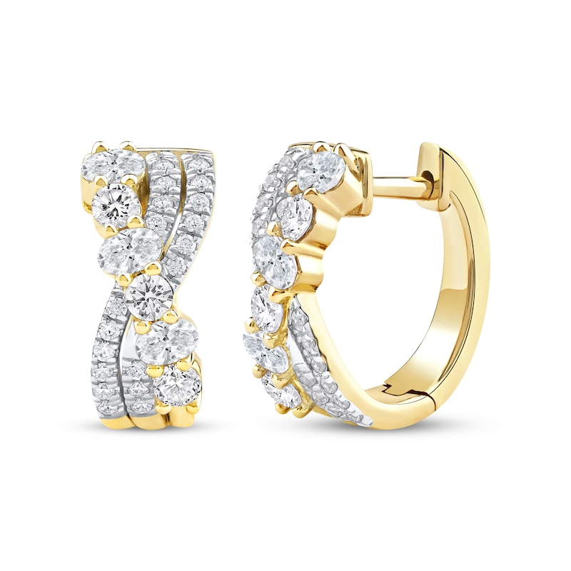 Oval & Round-Cut Diamond Crossover Hoop Earrings 1-1/2 ct tw 14K Yellow ...