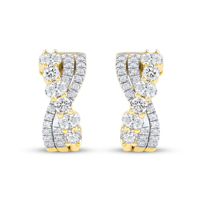Main Image 2 of Oval & Round-Cut Diamond Crossover Hoop Earrings 1-1/2 ct tw 14K Yellow Gold