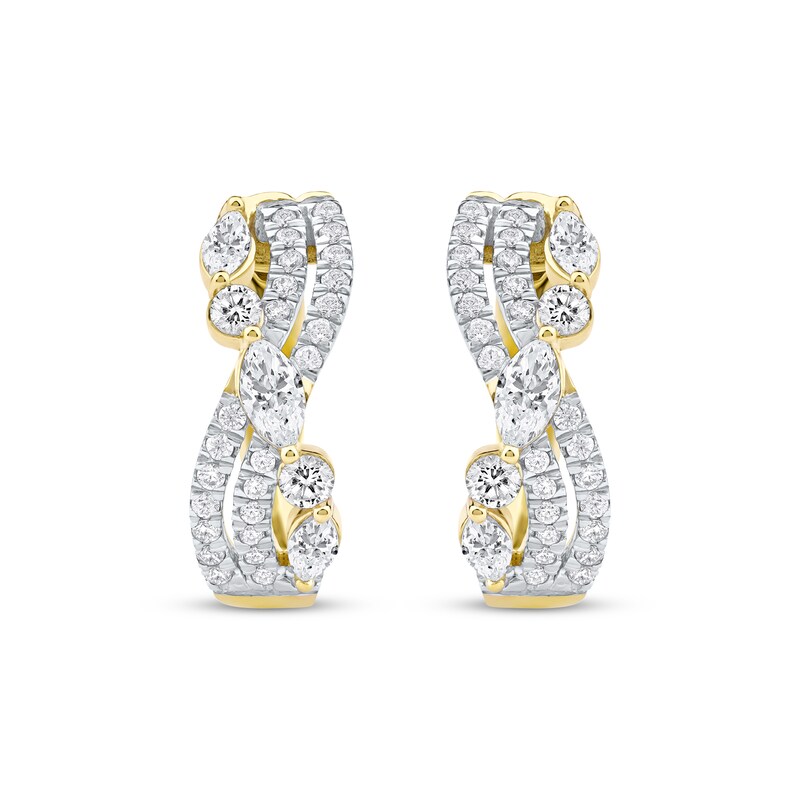 Main Image 2 of Marquise & Round-Cut Diamond Crossover Hoop Earrings 1 ct tw 14K Yellow Gold