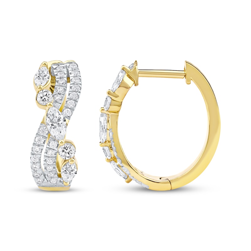 Main Image 3 of Marquise & Round-Cut Diamond Crossover Hoop Earrings 1 ct tw 14K Yellow Gold