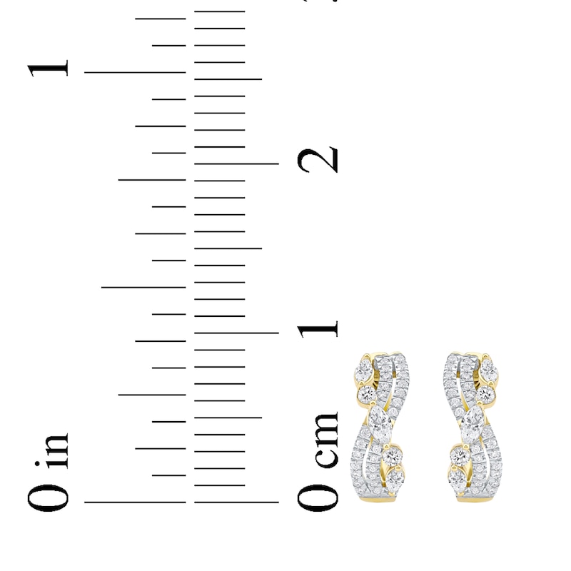 Main Image 5 of Marquise & Round-Cut Diamond Crossover Hoop Earrings 1 ct tw 14K Yellow Gold