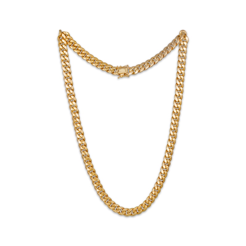 Main Image 2 of Cuban Curb Chain Necklace 9.3mm Hollow 10K Yellow Gold 22&quot;