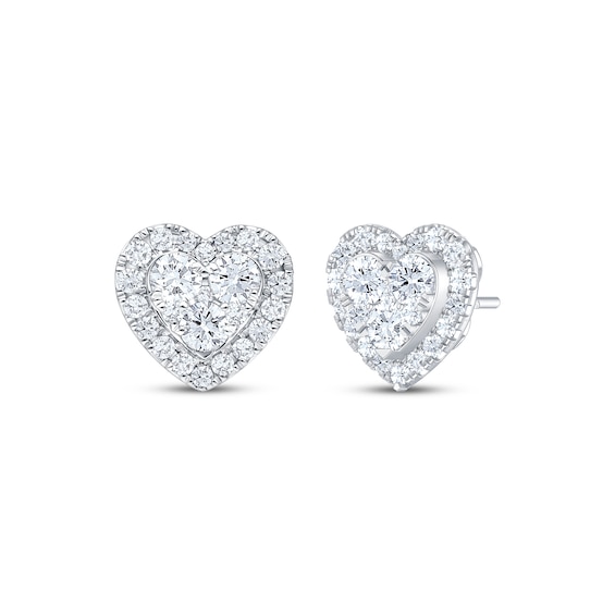 Multi-Diamond Heart-Shaped Stud Earrings 1 ct tw 10K White Gold
