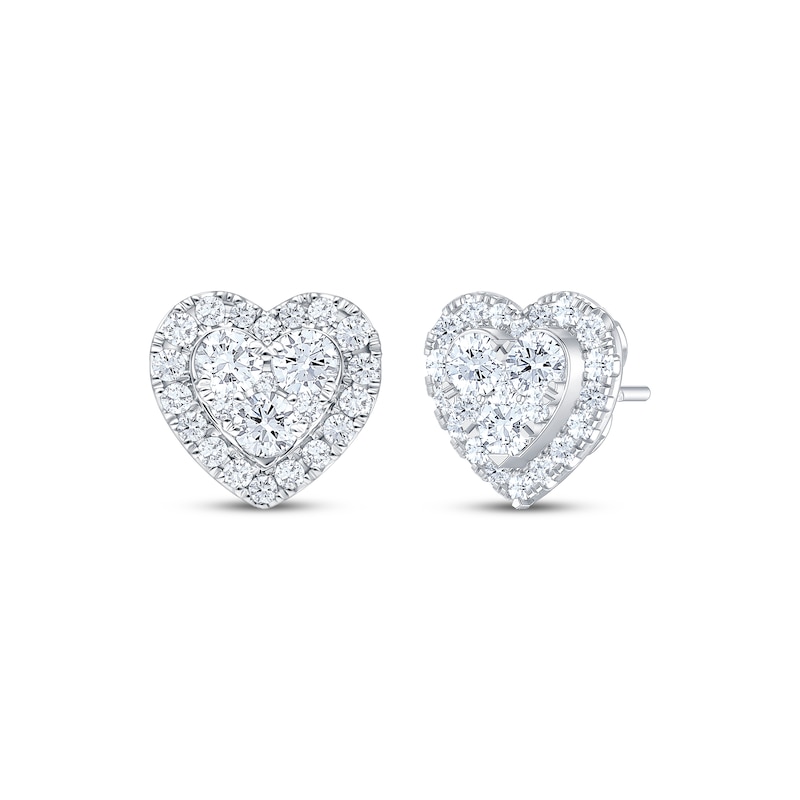 Main Image 1 of Multi-Diamond Heart-Shaped Stud Earrings 1 ct tw 10K White Gold