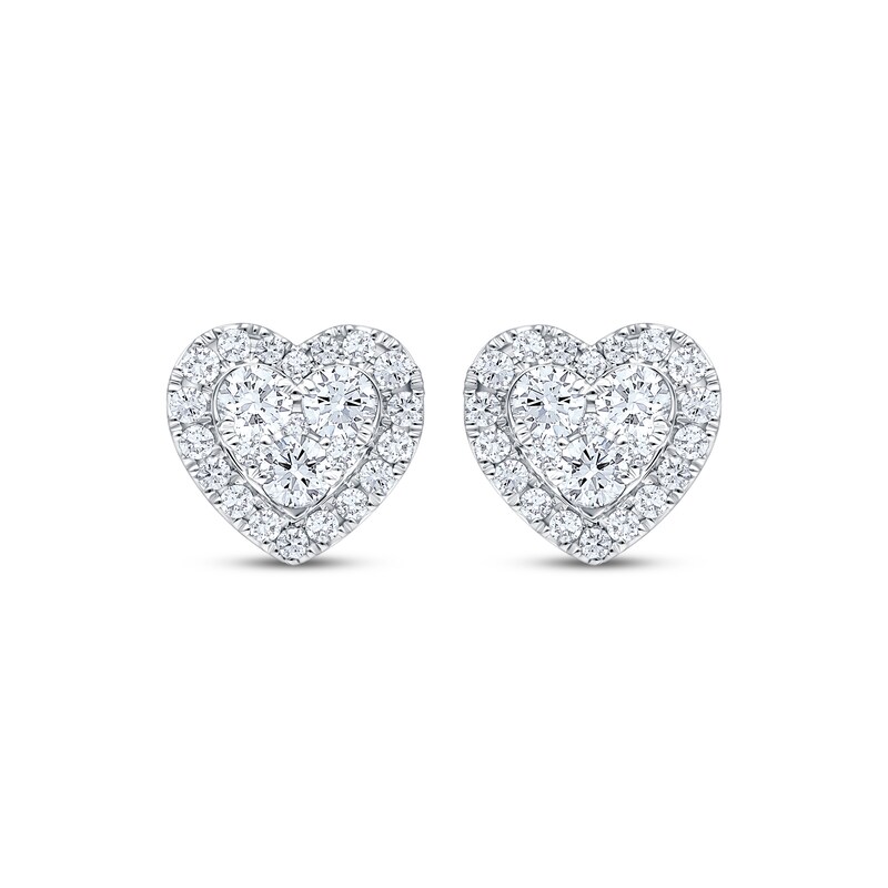 Main Image 2 of Multi-Diamond Heart-Shaped Stud Earrings 1 ct tw 10K White Gold