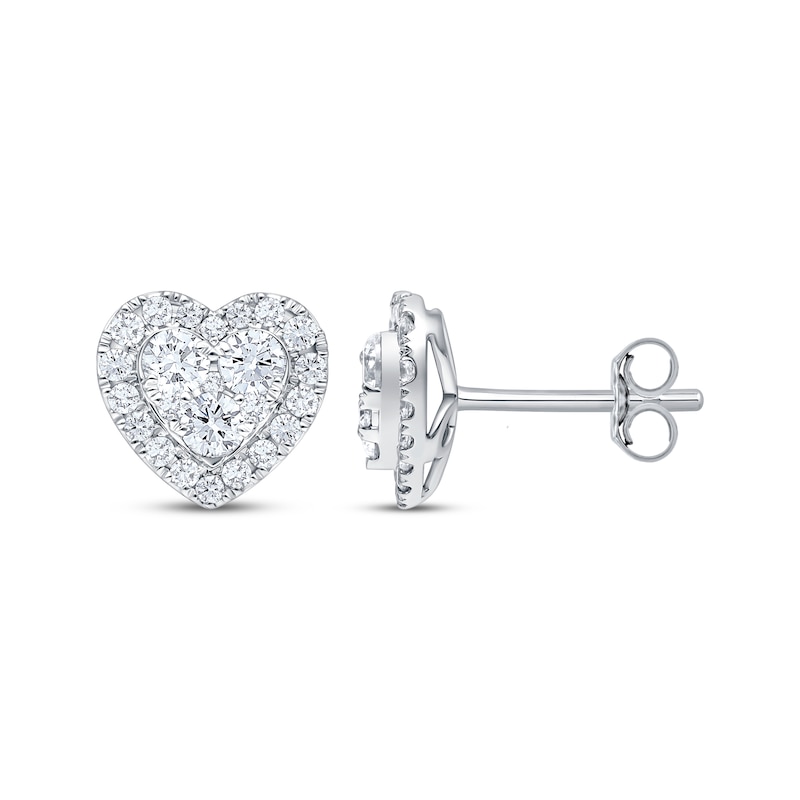 Main Image 3 of Multi-Diamond Heart-Shaped Stud Earrings 1 ct tw 10K White Gold