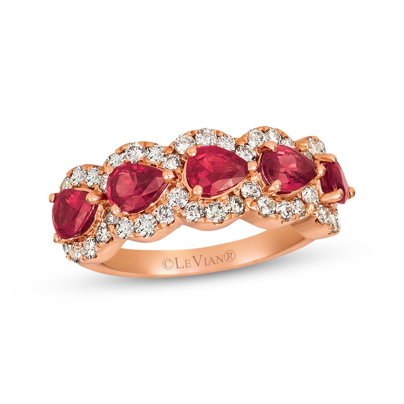 Main Image 1 of Le Vian Pear-Shaped Ruby Ring 3/4 ct tw Diamonds 14K Strawberry Gold
