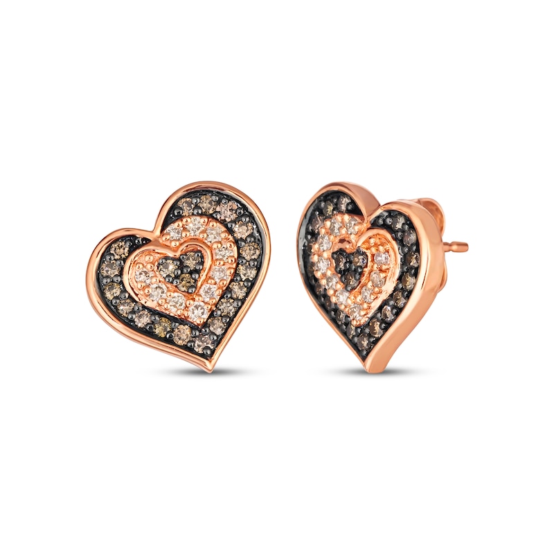 Main Image 1 of Le Vian Diamond Tilted Heart Stud Earrings 1/2 ct tw 14K Strawberry Gold