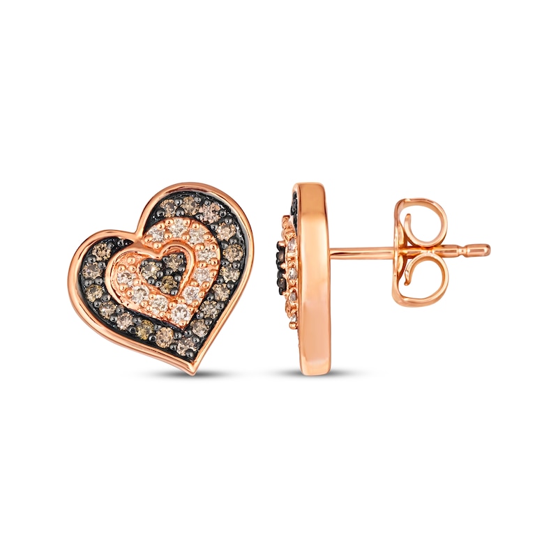 Main Image 3 of Le Vian Diamond Tilted Heart Stud Earrings 1/2 ct tw 14K Strawberry Gold
