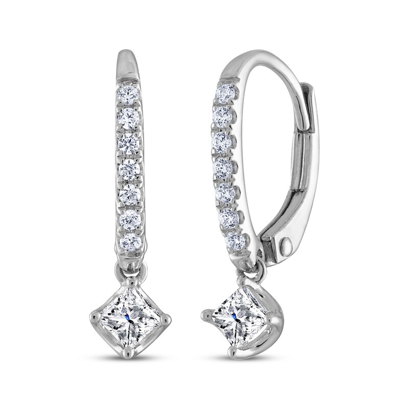 Main Image 1 of THE LEO Diamond Princess-Cut Dangle Earrings 3/8 ct tw 14K White Gold