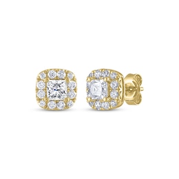 THE LEO Diamond Princess-Cut Halo Stud Earrings 1 ct tw 14K Yellow Gold