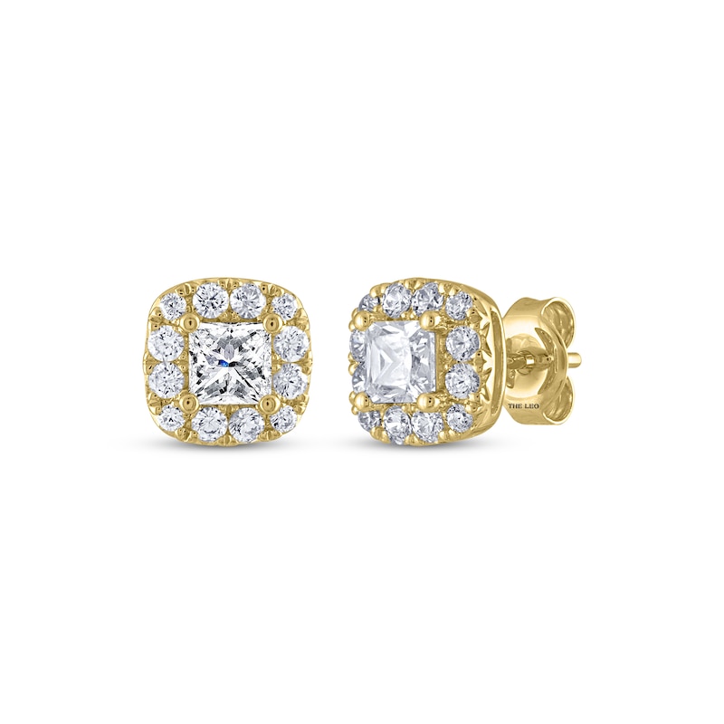 THE LEO Diamond Princess-Cut Halo Stud Earrings 1 ct tw 14K Yellow Gold