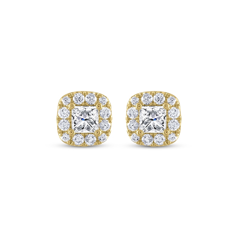 THE LEO Diamond Princess-Cut Halo Stud Earrings 1 ct tw 14K Yellow Gold