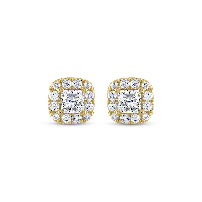 Main Image 2 of THE LEO Diamond Princess-Cut Halo Stud Earrings 1 ct tw 14K Yellow Gold