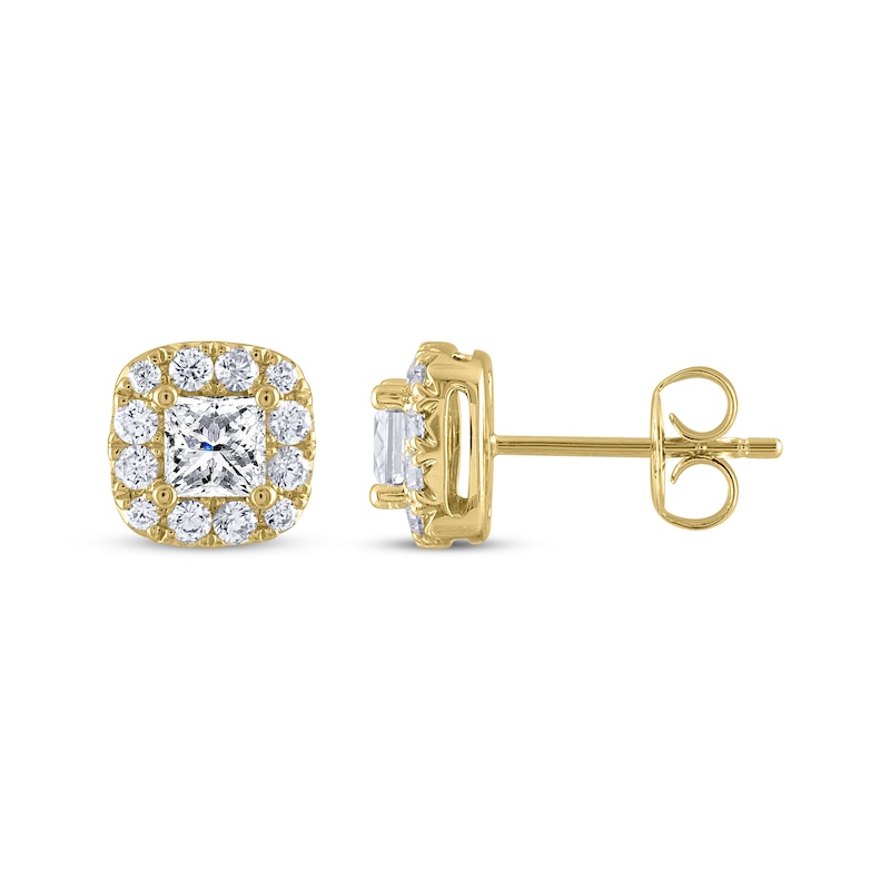 THE LEO Diamond Princess-Cut Halo Stud Earrings 1 ct tw 14K Yellow Gold