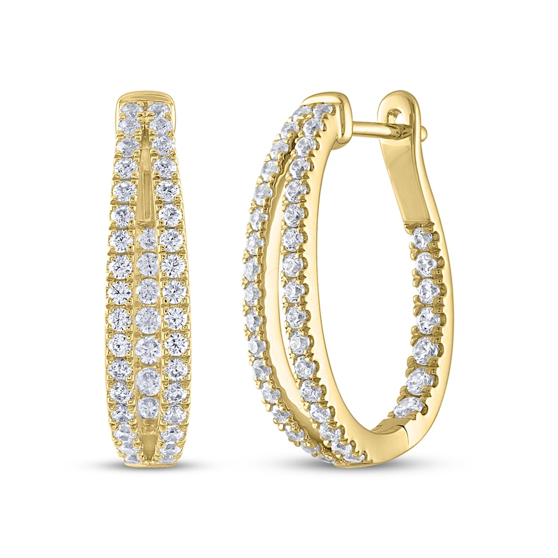 THE LEO Diamond Split Oval Inside-Out Hoop Earrings 1 ct tw 14K Yellow Gold
