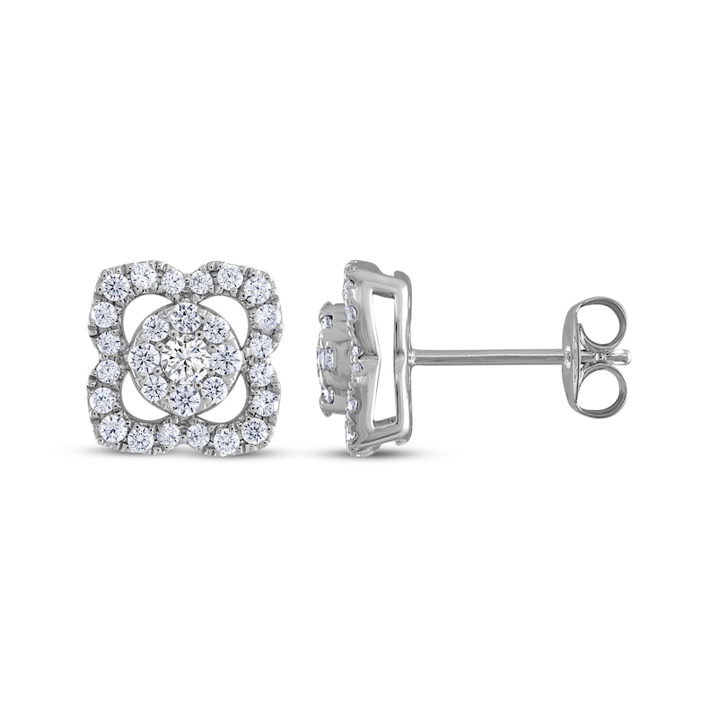 THE LEO Diamond Flower Stud Earrings 3/4 ct tw 14K White Gold