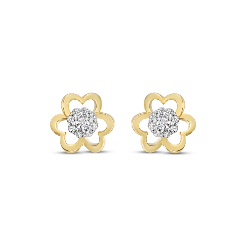 Main Image 2 of Multi-Diamond Heart Flower Frame Earrings 1/6 ct tw 10K Yellow Gold