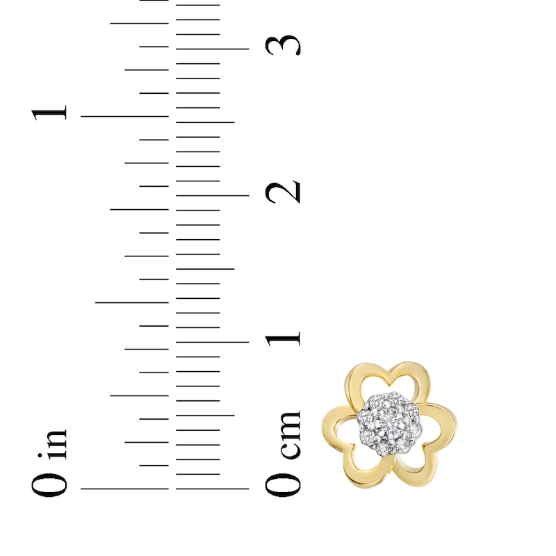 Main Image 4 of Multi-Diamond Heart Flower Frame Earrings 1/6 ct tw 10K Yellow Gold