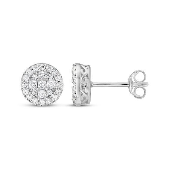 Princess & Round-Cut Multi-Diamond Stud Earrings 5/8 ct tw 10K White Gold