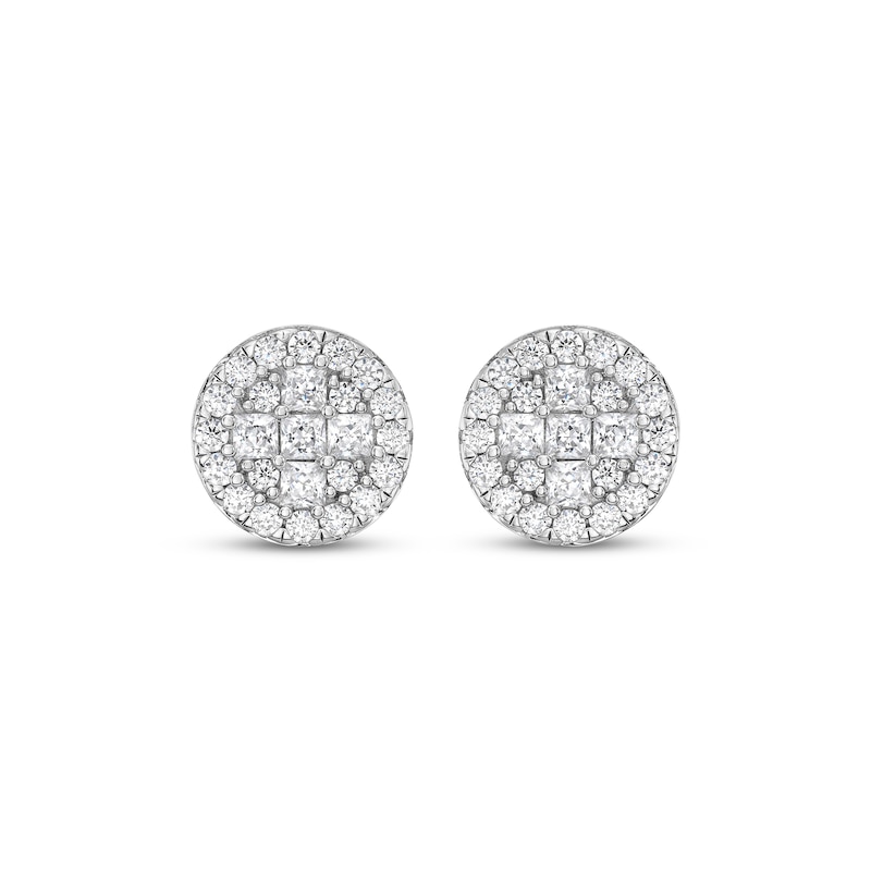 Main Image 2 of Princess & Round-Cut Multi-Diamond Stud Earrings 5/8 ct tw 10K White Gold