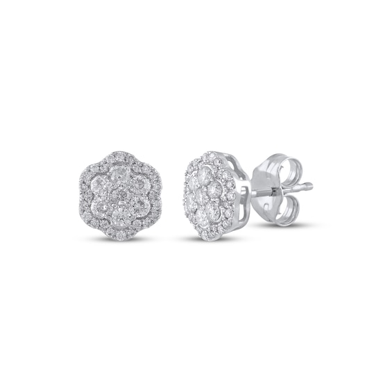 Multi-Diamond Flower Stud Earrings 1/2 ct tw 10K White Gold