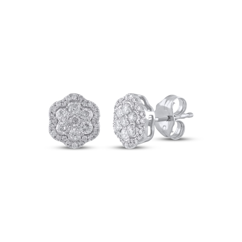 Main Image 1 of Multi-Diamond Flower Stud Earrings 1/2 ct tw 10K White Gold