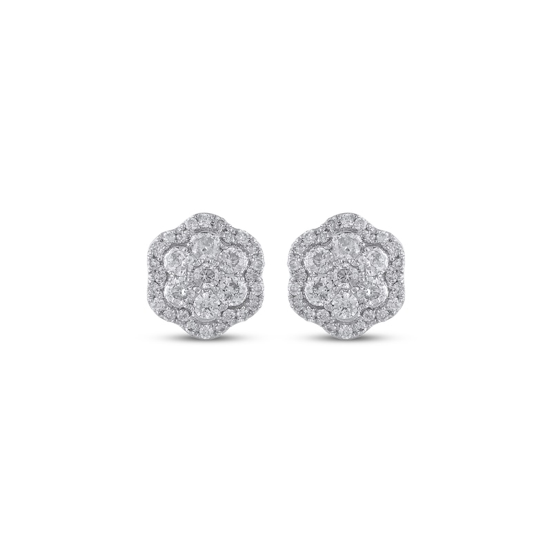 Main Image 2 of Multi-Diamond Flower Stud Earrings 1/2 ct tw 10K White Gold