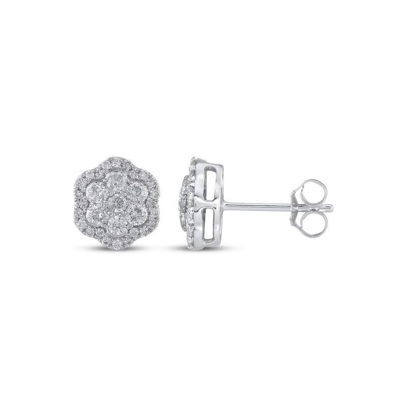 Main Image 3 of Multi-Diamond Flower Stud Earrings 1/2 ct tw 10K White Gold
