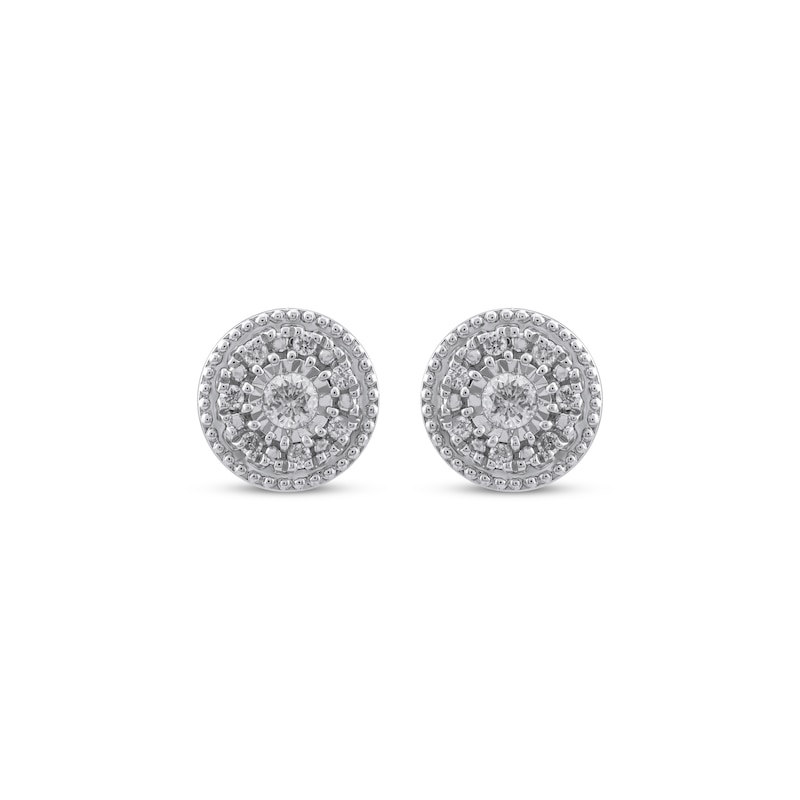 Main Image 2 of Round-Cut Diamond Milgrain Halo Stud Earrings 1/10 ct tw Sterling Silver