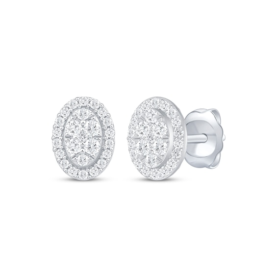 Multi-Diamond Oval Halo Earrings 1/3 ct tw 10K White Gold