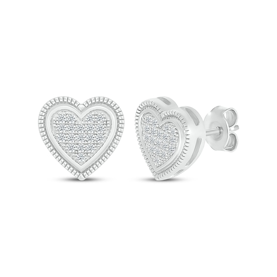 Multi-Diamond Heart Stud Earrings 1/10 ct tw Sterling Silver