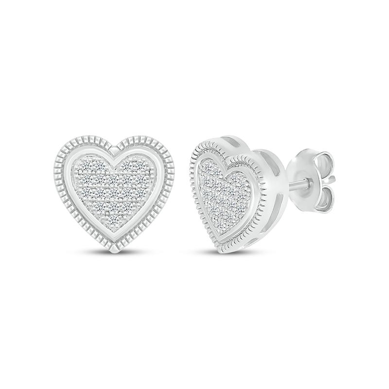 Main Image 1 of Multi-Diamond Heart Stud Earrings 1/10 ct tw Sterling Silver