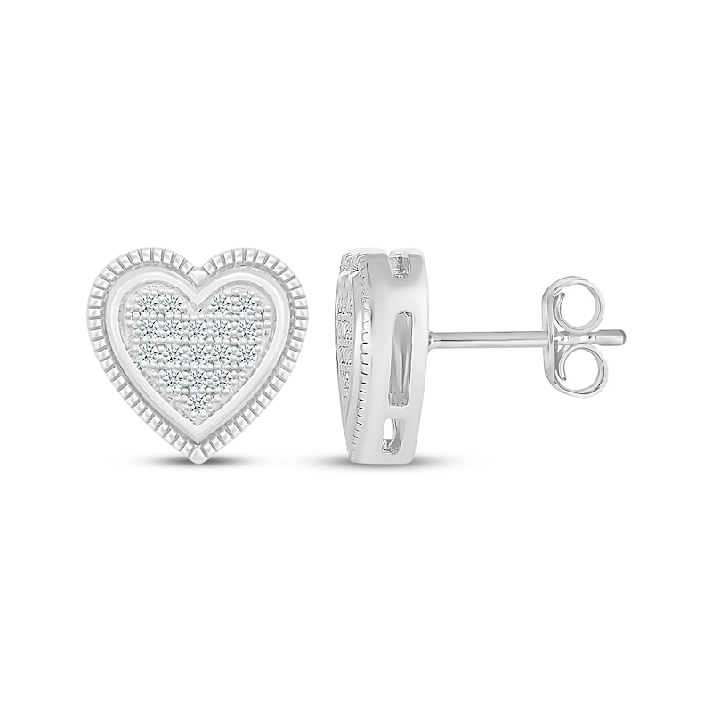 Main Image 3 of Multi-Diamond Heart Stud Earrings 1/10 ct tw Sterling Silver