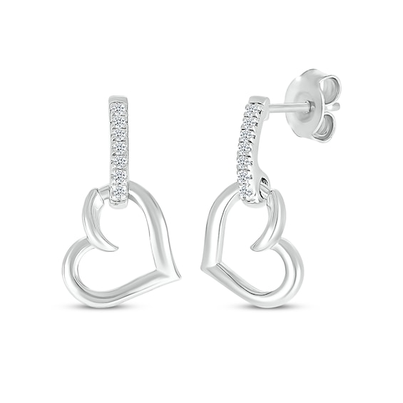 Diamond Heart Doorknocker Earrings 1/20 ct tw Sterling Silver