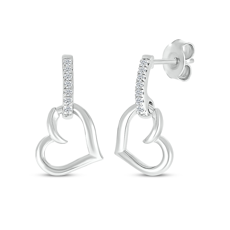 Main Image 1 of Diamond Heart Doorknocker Earrings 1/20 ct tw Sterling Silver