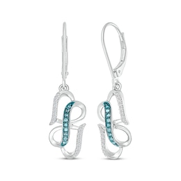 Blue & White Diamond Infinity & Hearts Dangle Earrings 1/5 ct tw Sterling Silver